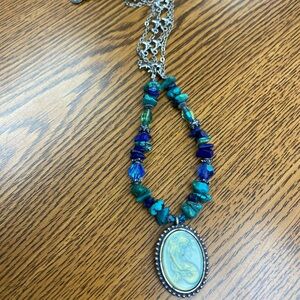 Kirks Folly Turquoise and Lapis Necklace with mermaid cameo